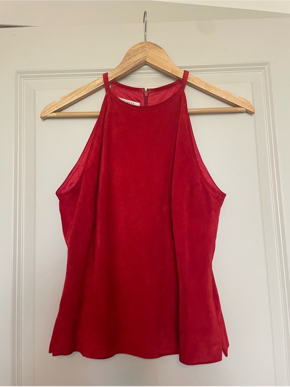 Nine West Vintage Y2K 100% Suade Red High-Neck Sleeveless Top